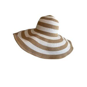 Wide-Brimmed Striped Sun Hat By Kate Landry In Brown & White